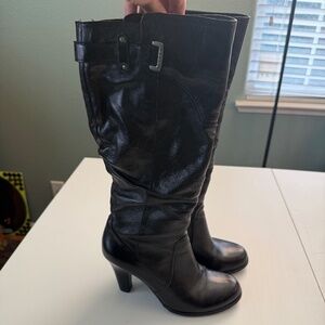 Black Guess Knee-high Faux Leather Moto High Heeled Boots